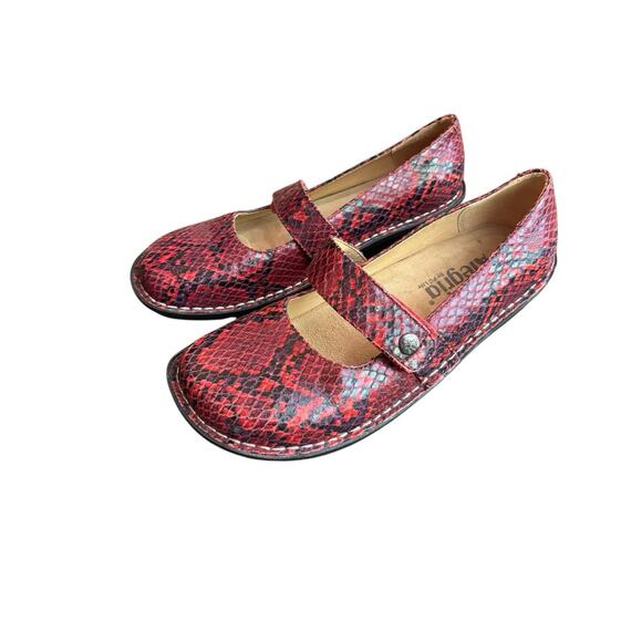 Alegria Feliz Mary Jane Snake Print Leather Shoes FEL-718 Red Sz 37 US 7/7.5 - Picture 3 of 6